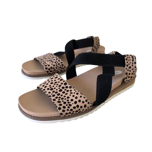 Dr. Scholls Isla Spot Print Leopard Black Elastic Strap Sandals Women Size 9.5M - Picture 1 of 13